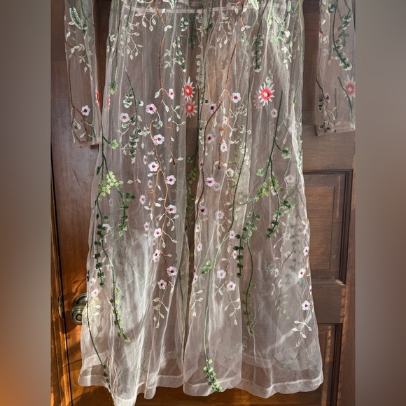 Floral Embroidered Sheer Long Sleeve Midi Dress - Picture 4 of 6